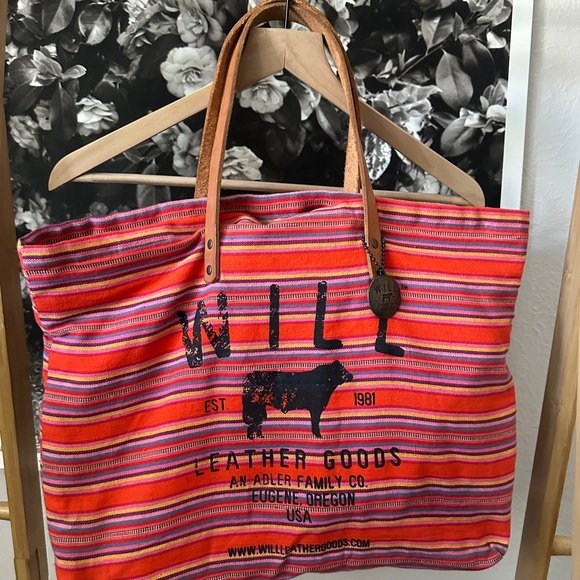 Will Leather Goods Handbags - Will Leather Goods Multicolor Striped Tote — red, orange, yellow, pink